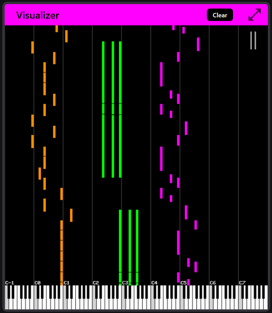 Up-Scroller mode - three tracks on three channels, three colours