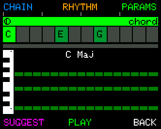 Chord Mode showing Live Play, where the current chord is set manually on an external keyboard