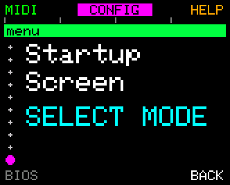 Startup Screen (default Select Mode)